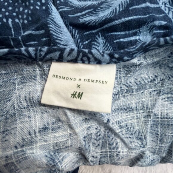 Desmond & Dempsey X H&M Women Tropical Print Blue Shift Dress Blue V-Neck Casual - Picture 3 of 8